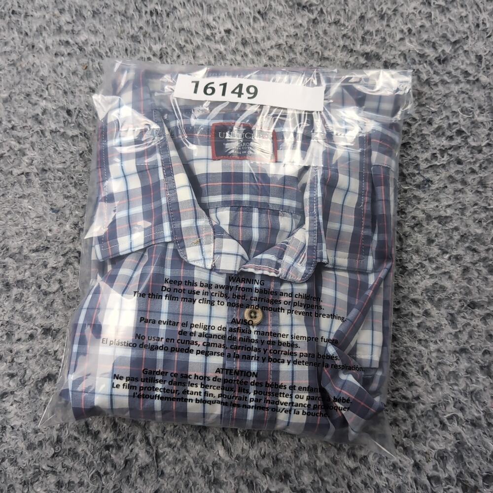 Untuckit Shirt Men Large Blue Button Up Short Sleeve Casual Preppy Plaid Career - Picture 6 of 6